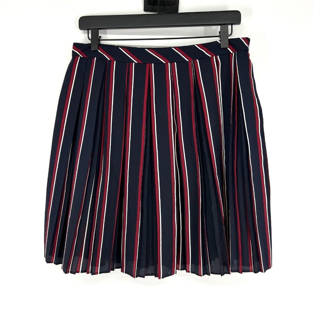 Banana Republic Skirt Pleated Blue Red Stripe Mini Lined NWT